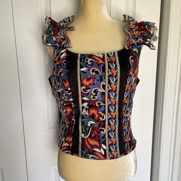 Eva Franco Embroidered Corset Top for Women Medium Multicolored anthropologie - Picture 6 of 16